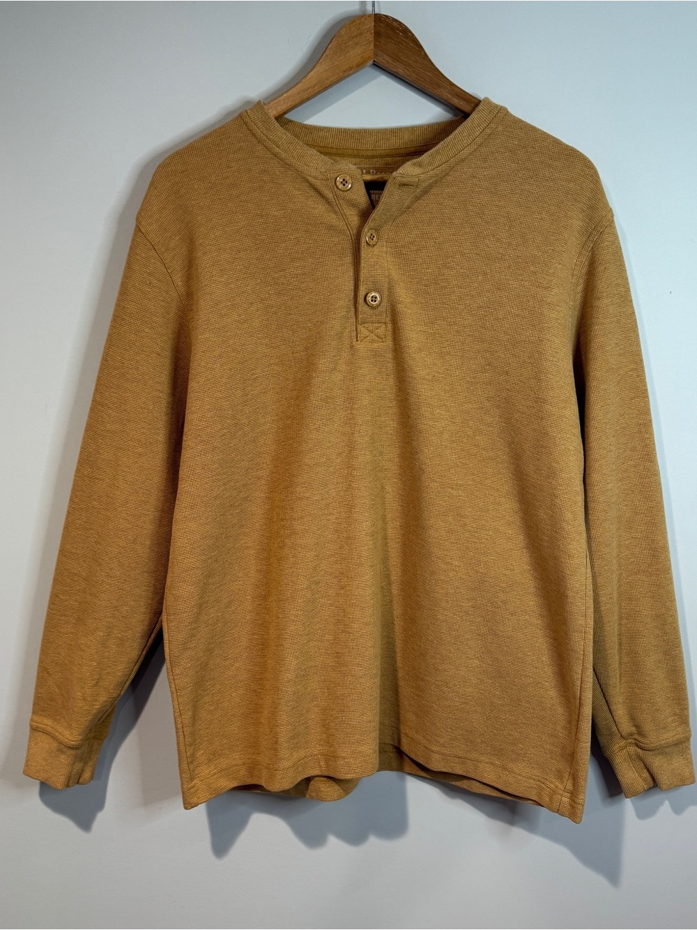 LL Bean Mens Brown Mini Waffle Thermal Henley Long Sleeve Traditional Fit Size M